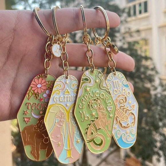 Zodiac Sign Keychain Enamel Metal Gift for Astrology Lovers Compact Durable - Picture 3 of 7